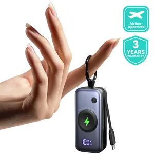 INIU P81 SnapGo Mini 5000mAh Power Bank with Built-in USB C Cable & Keychain for Apple Watch Ultra SE 2/3 Series iPhone Air 8 ~ 17 Airpods Series 20W Fast Charging Lightweight LED Display Portable Charger EDC Travel Battery Pack Phone Charger Perfect Gift