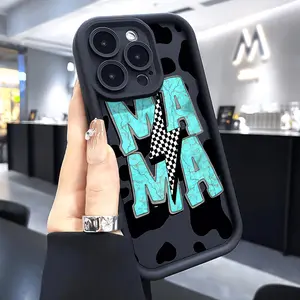 Case for iPhone 16 Pro Max 15 Plus 14 13 12 11 XS XR Cow Skin Mama Pattern Pocket-Friendly Shockproof Silicone Protective Cellphone Softcase Gift For Girls and