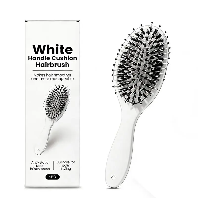 1pc Boar Bristle & Nylon Wide Paddle Detangling Hairbrush - Anti Static Hairbrush for Scalp Massaging, Frizz Control, Shine, Curly Hairstyles, Wet/Dry Use, Salon Quality, Travel Cover Keeps Brush Tidy in Bags, Scalp Massage Tips Included