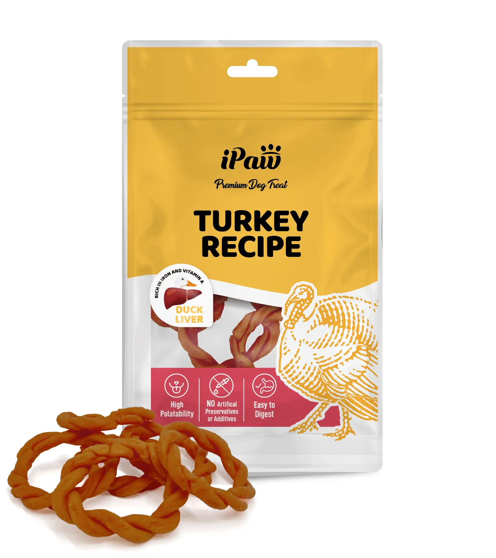 iPaw Turkey Meat with Duck Liver Ring,Ingredient Sourced from USA,Tendon for Dogs All Natural Low Fat Chewing Treats High Protein Dental Hygiene Snack