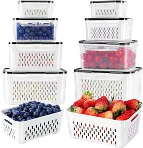 12/15-Pack Fridge Large Fruit Container - Leak-proof Food Storage Container with Removable Filter - Dishwasher & Microwave Safe, Produce Container Keeps Fruits, Vegetables, Berries, Meat Fresh for Longer Kitchen Lid Utensils Insulated