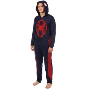 Marvel Spider-Man Miles Morales Union Suit Adult One Piece Hooded Pajamas Large Black