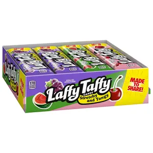 Laffy Taffy Stretchy & Tangy Variety Candy Box Grape Watermelon & Cherry Flavors 1.5 Ounce Bars Pack of 24 Made to Share USA