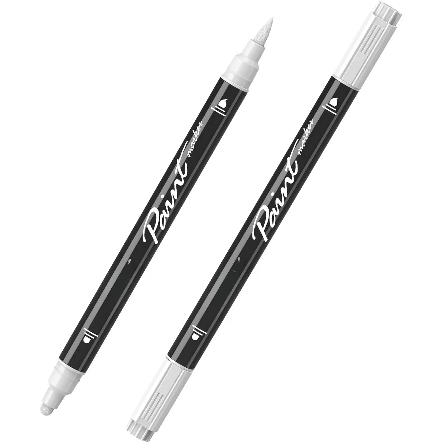 White   Markers, 2 Pack Dual Tip  Pens  Markers with Dot and Brush Tip, Coloring Marker for , Rock, Canvas, Glass, Metal, Ceramic, Plastic, Fabric, School Supplies