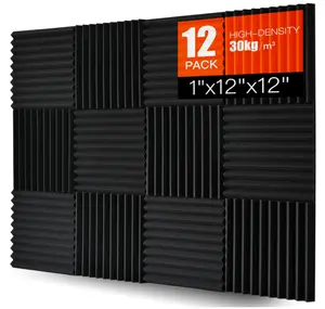 Acoustic Foam Panels 12 Pack – 1" x 12"x 12" High Density Soundproofing Wedges for Wall, Noise Absorbing and Sound-Damping, Quick-Recovery, Fire-Resistant – Perfect for Studio, Office, Gaming Room