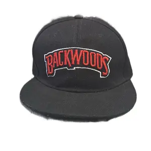 Backwoods SnapBack Hat - Black with Red and White Embroidered Logo