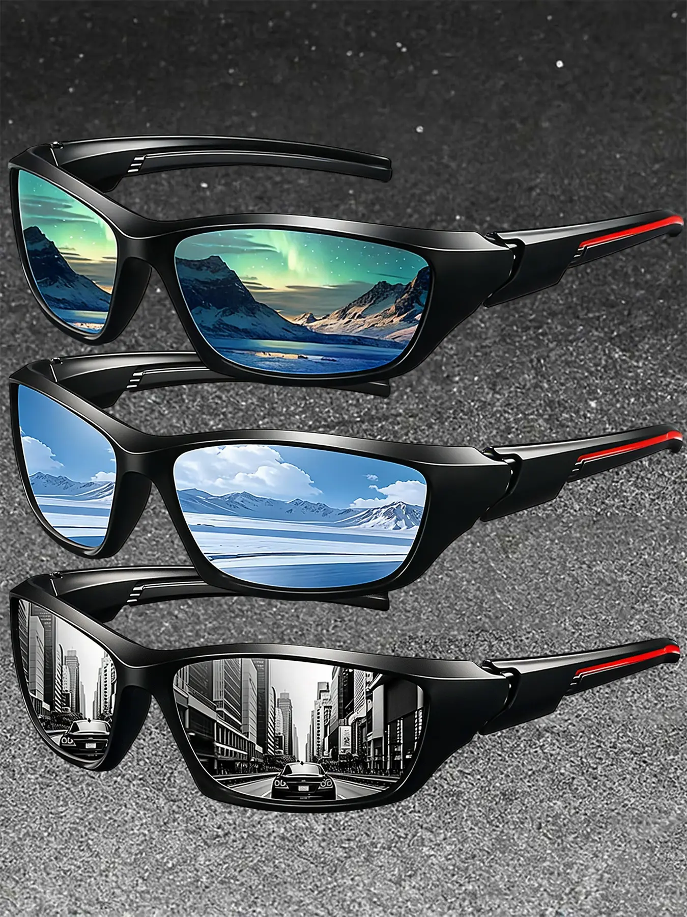 3pcs latest model square sports glasses,unisex,with multiple color options available.classic splicing frame collocation rubber nose pad,polycarbonate material,suitable for outdoor activities and daily wear,lightweight and durable fashion accessories