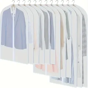 10 transparent clothing bags, set with suit dust bag, hanging clothing storage bag, suitable for shirts, suits, dresses, jackets, portable dust-proof clothing bags, bedrooms, wardrobes