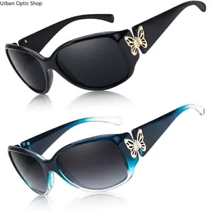 XUH 2-Pack Women's Butterfly Oversized Sunglasses, UV400 Protection Fashion Wrap-Around Eyewear for Beach Party, Daily Wear, Butterfly Women's Sunglasses