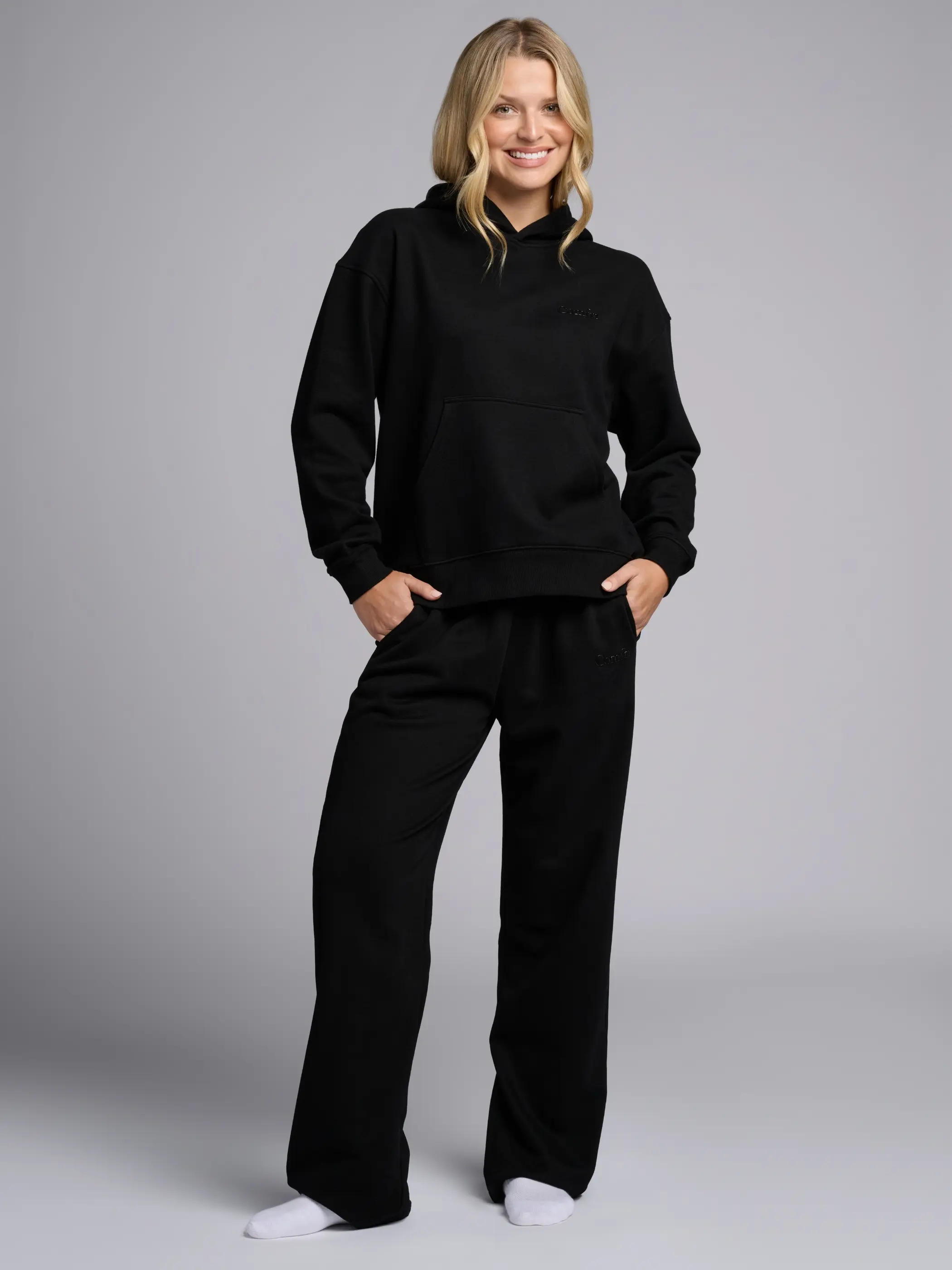 Comfrt | Halo Lightweight Matching Set | Obsidian & Steel Grey Crop Hoodie & Straight Sweatpants Comfrt | Halo Lightweight Matching Set | Obsidian & Steel Grey Crop Hoodie & Straight Sweatpants