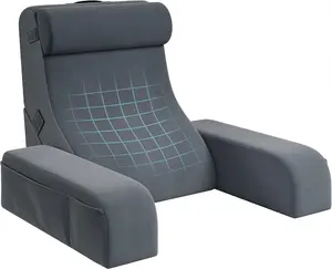 Raybee Reading Pillow for Sitting in Bed Adult, Dual Firmness 22" Back Pillow for Bed Sitting up with Armrests & Storage Pockets, Machine Washable Cover, Ergonomic Wedge Husband Pillow for Watching TV, Gaming, Working, Recovery, 5PCS, Grey