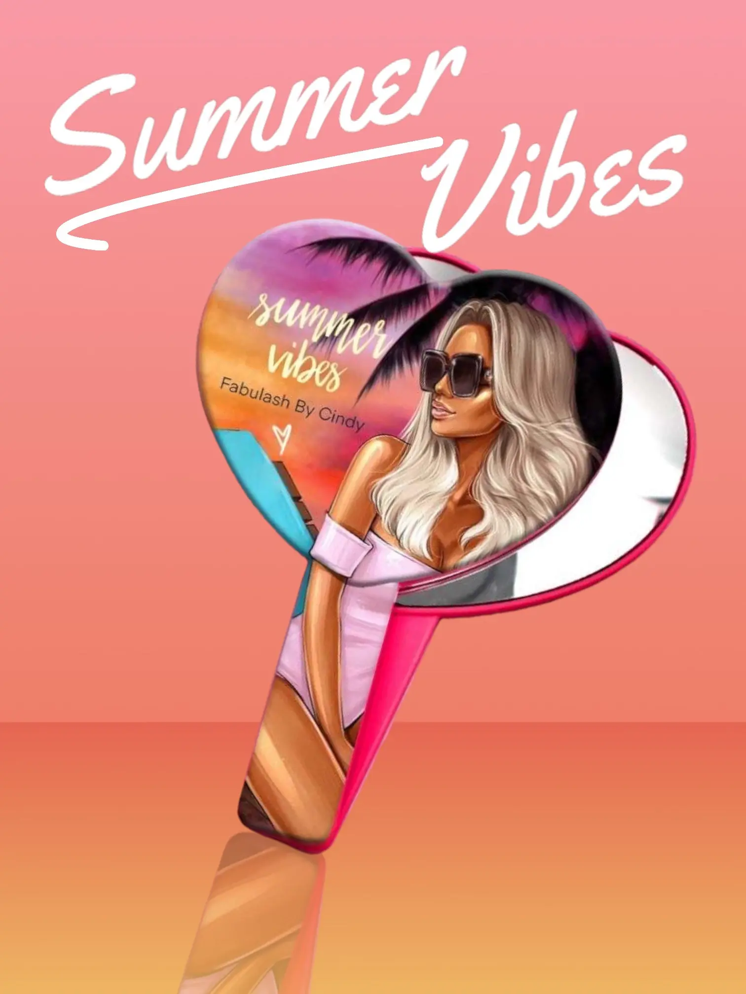 Summer Vibes Heart Shape Hand held mirror Summer Vibes Heart Shape Hand held mirror