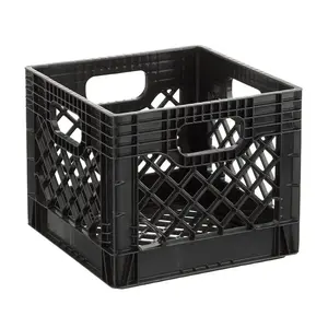Black Plastic Milk Crate – 16QT Heavy-Duty Square Storage Container