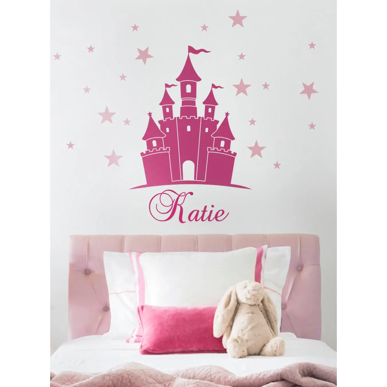 Multicolor Star Princess Castle Decorative Wall Decal with Personalized Name Stickers for Nursery, Accent Wall