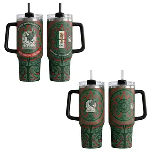 Mexico Soccer Team 2026 Inspired 40oz Tumbler With Handle, National Football Travel Mug, Stainless Steel Insulated Cup with Lid and Straw, Fan Drinkware Gift for Men Women, Green Sports Mug for Hot and Cold Drinks, Reusable Cup