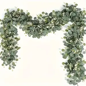 2 pcs Artificial Eucalyptus Wreath - 1 piece of simulated green plant vines, suitable for wedding, home and garden decoration - multi-functional hanging plants, suitable for table top, wall and party decorations - plastic material, no electricity or feath