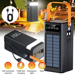 Portable Solar Charger, 120W Fast Charging Battery Pack, PC 50000mAh Survival Gear with Light, Built-in Cables, 4 Outputs and 3 Inputs for All Mobile Devices, Road Trip, Hiking, Backpacking, Camping
