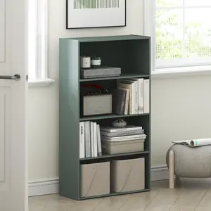 PASIR Bookcase, 4-Tier Open Shelf Bookcase, 9.4 x 23.6 x 41.7, for Living Room Bedroom Home Office, Sage Green