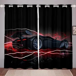 Racing Car Window Drapes Extreme Speed Sports Decor Window Curtains for Bedroom Living Room for Boys Girls Boys Girls Competition Curtains Luxury Black Red Window Treatments 42W X 63L,2 Panels