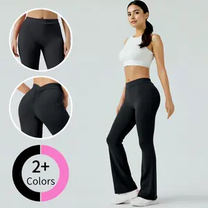 Women's High Waist Flare Yoga Trousers V Back Scrunch Butt Stretch Hip Lifting Tights for Gym & Casual Wear Wide Leg Fit Solid Color Flared Joggers Athletic Running Pants