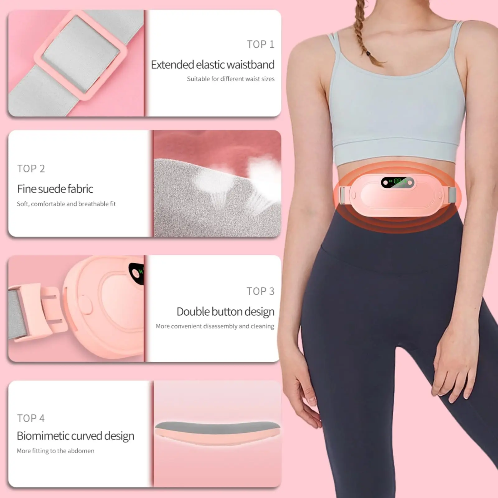 Women's Portable Heating Belt for Menstrual Cramps | FSA/HSA Eligible | 3 Timer Settings & 4 Massage Modes | Wireless Electric Heat Pad Gift for Girlfriend, Wife, Daughter (Soft Pink)