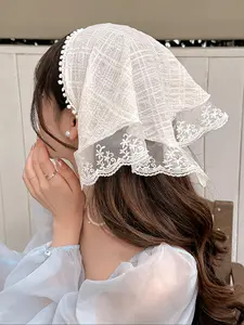 Women's Boho Style Lace Head Scarves, Floral Embroidered Scarf, Vintage Flower Design Head Scarves for Wedding Bridal Party Formal Occasions, Fashion Accessories for Women & Girls