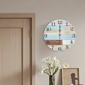 zhengwanhh09j 12.8 Inch Silent Wooden Wall Clock, Battery Operated Rustic Farmhouse Round Analog Clock for Kitchen & Living Room Decor