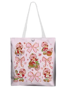 Strawberry Doll Strawberry Girl Anime Cartoon Canvas Bag, Strawberry Themed Bag, Shopping Bag Shoulder Bag, Plastic Material, Perfect for Daily Use