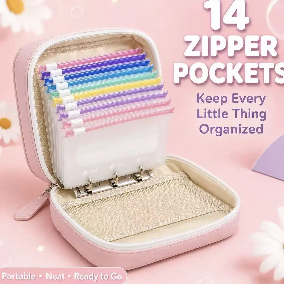 Waterproof Pill Pouch Set, 14pcs Bags Inside, A8Waterproof Pill Organizer Set, 7 to 14 Days of Meds,Zippered Pill Storage for Fish Oils, Vitamins, Reusable Pocket Pharmacy with Color-Coded Labels dealsforyou, summerwins