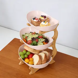 3-Tier Dessert Stand, Bamboo Fruit & Snack Tray for Party Wedding, Multi-Layer Coffee Table Display