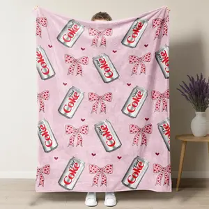 Diet Coke Original Flavor Pink Bows with Red Hearts Flat Velvet Blanket Soft Office cozy lightweight soft fluffy decorative giftable fluffy Gift
