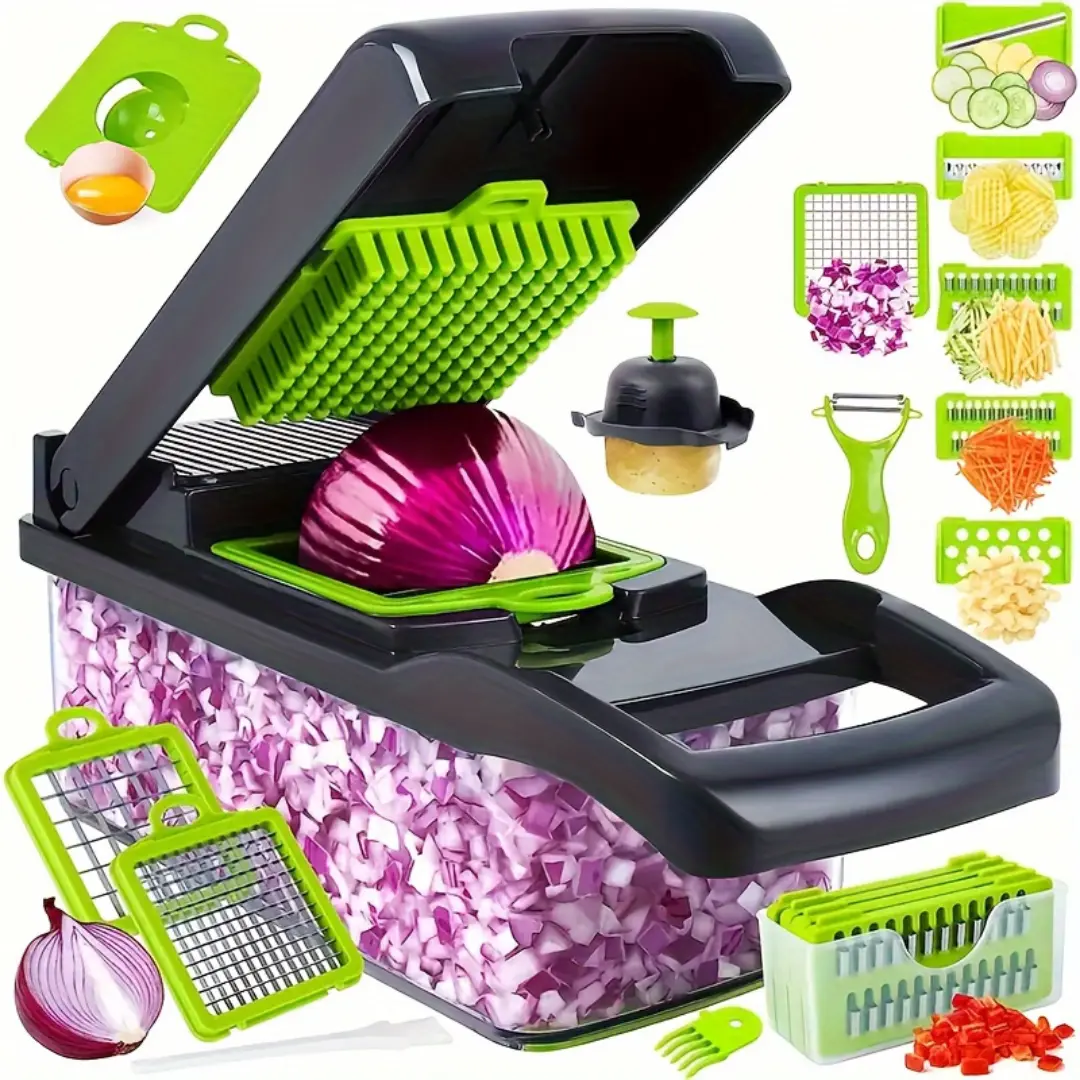 Vegetable Chopper, Pro Onion Chopper, 16 In 1Multifunctional Food Chopper, Kitchen Vegetable Slicer Dicer Cutter, Veggie Chopper With 8 Blades