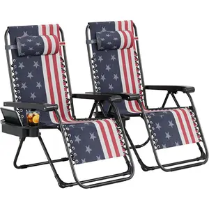 Foldable Zero Gravity Recliner Chair Adjustable Outdoor Lounge Chair with Cup Holder Detachable Headrest Heavy Duty Steel Frame for Patio Beach Camping