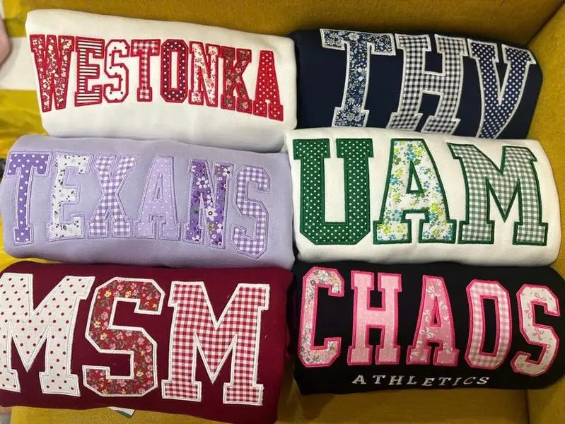 Custom School Spirit Sweatshirt, Personalized Appliqué Letter Crewneck, Team Mascot Sweatshirt, School Pride Pullover