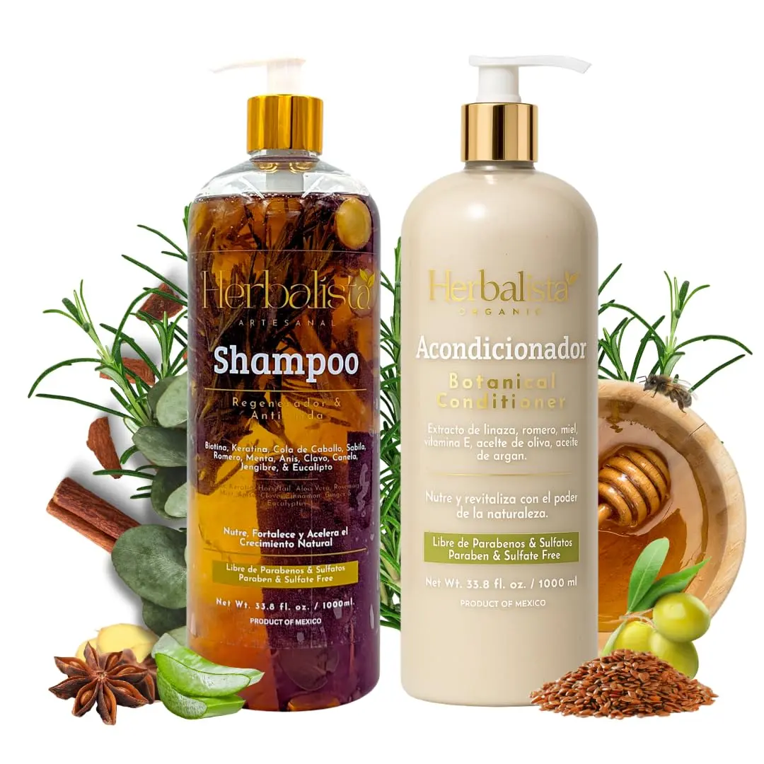 Herbalista Viral Herbal Hair Care Bundle Shampoo & Conditioner 1000ml Aloe Vera Coconut Oil Eucalyptus Cleanser for Daily Hydration and Moisture with Rosemary Cinnamon & Olive Oil