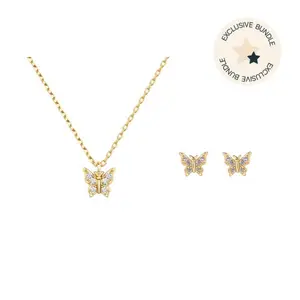 PAVOI 14K Yellow Gold Plated Butterfly Necklace & Stud Earrings - TikTok Exclusive Set