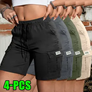 Women’s lightweight, breathable mid-thigh shorts for summer with an elastic waistband and multiple pockets—cargo shorts featuring an elastic drawstring design, suitable for outdoor, street, and everyday casual wear Summervibes