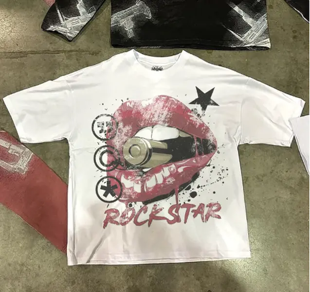 Rockstar Tee, white, screen print, unisex, red, streetwear, lips, grunge, vintage, goth, opium, short sleeveAesthetic  Streetwear  Y2k Tees  Streetwear Merch Crewneck Clothing Top Womenswear