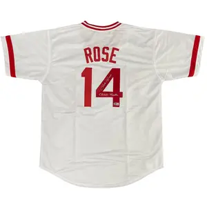 Pete Rose Autographed Cincinnati (White #14) Custom Jersey w/ "Charlie Hustle" - JSA