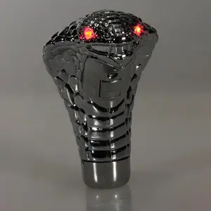 Chrome Snake Gear Shift Knob with LED Eyes, Red & Blue Lighting, Universal Manual Car Shifter, Custom Interior Accessory for Cars