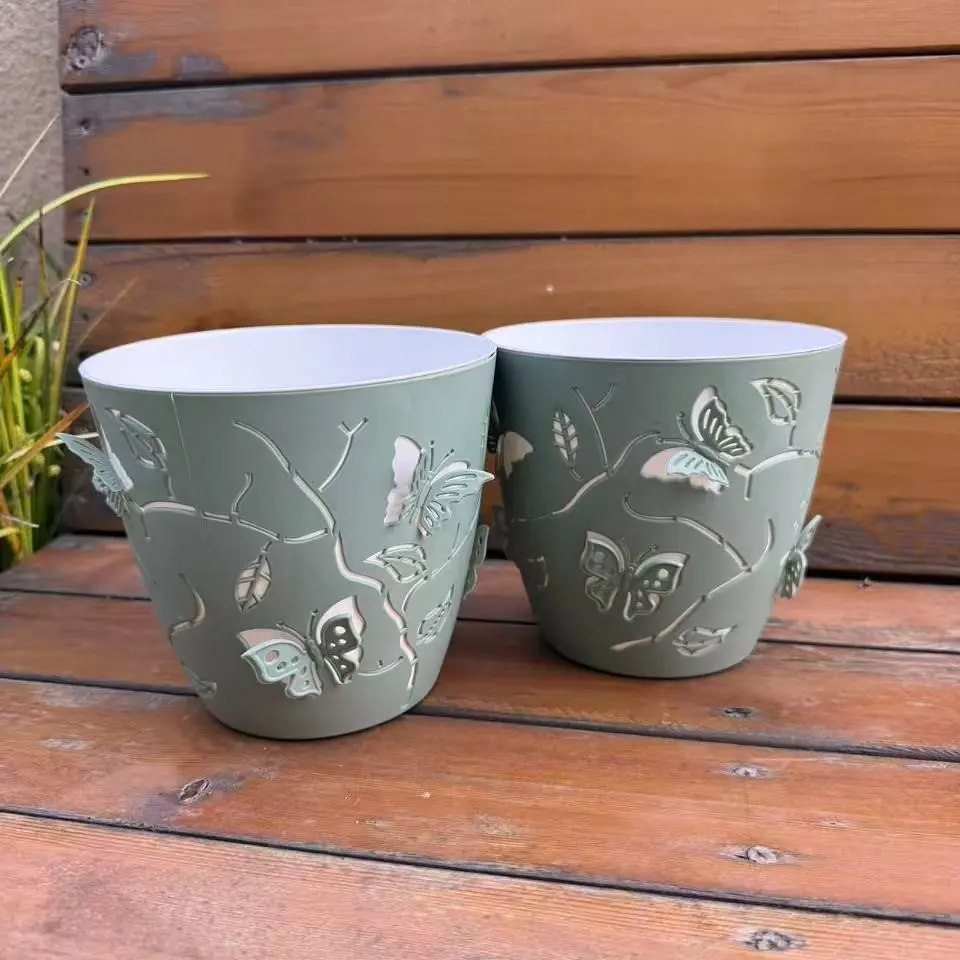 2-Pack Embossed Cartoon Butterfly Flower Pots, Desktop Lazy Self-Watering Succulent Plastic Dual-Layer Pots, Decorative Plant Containers, Plastic Pots for Plants, Succulent Planter