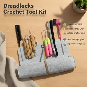Quick-Install Crochet & Dreadlock Tools 12-Piece Dreadlock Tool Kit — Bamboo-Handle Crochet Needles, Latch Hooks, Interlocking Tool & Storage Bag for Locs/Protective Styles