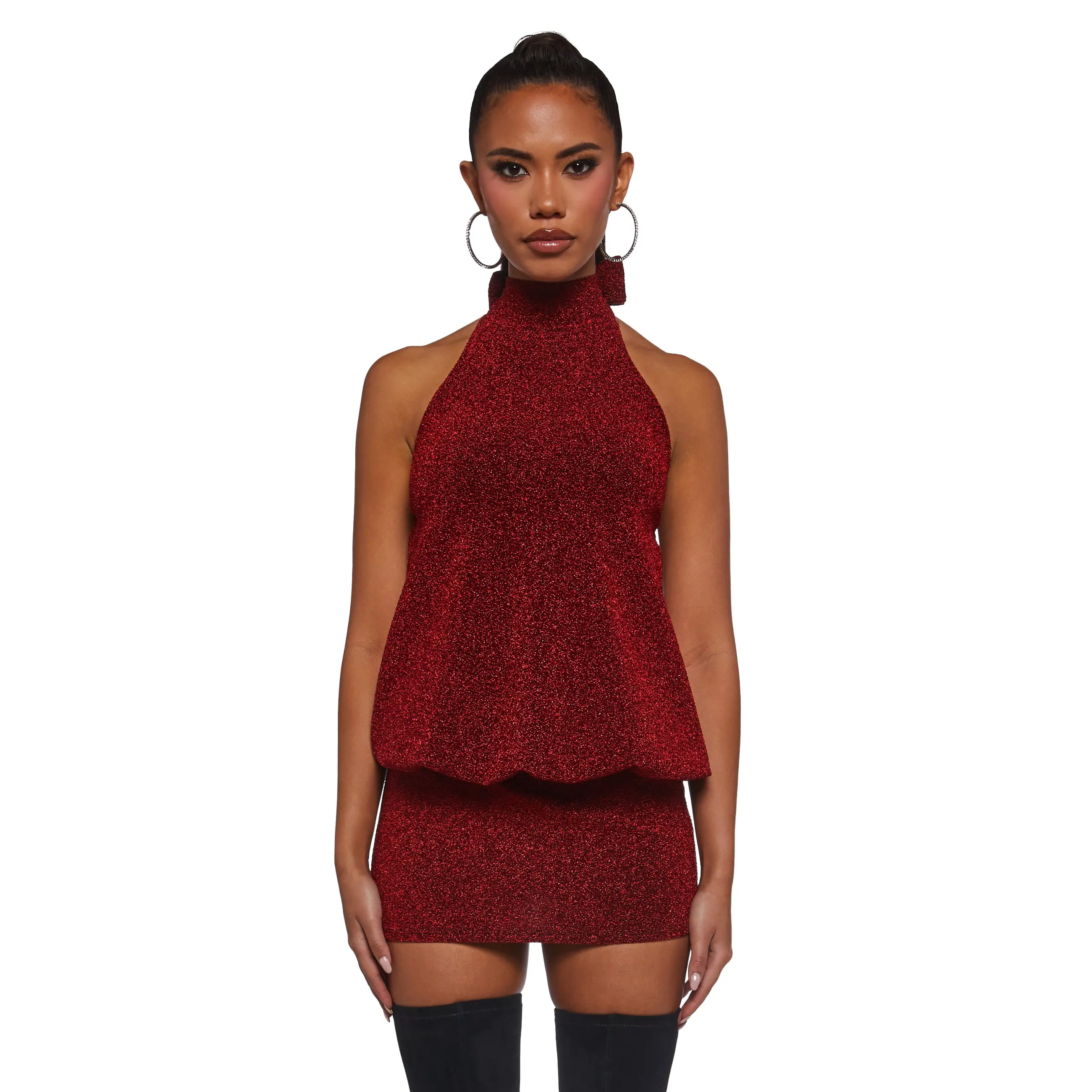 Club Moves Halter Dress - Red Glitter