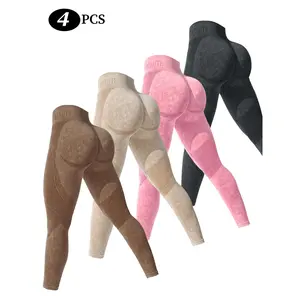 4PCS Set Women's Seamless Contour Shadow Leggings, High Waisted 3D Shading Yoga Pants,  Booty Lifting Smile Line Workout Tights