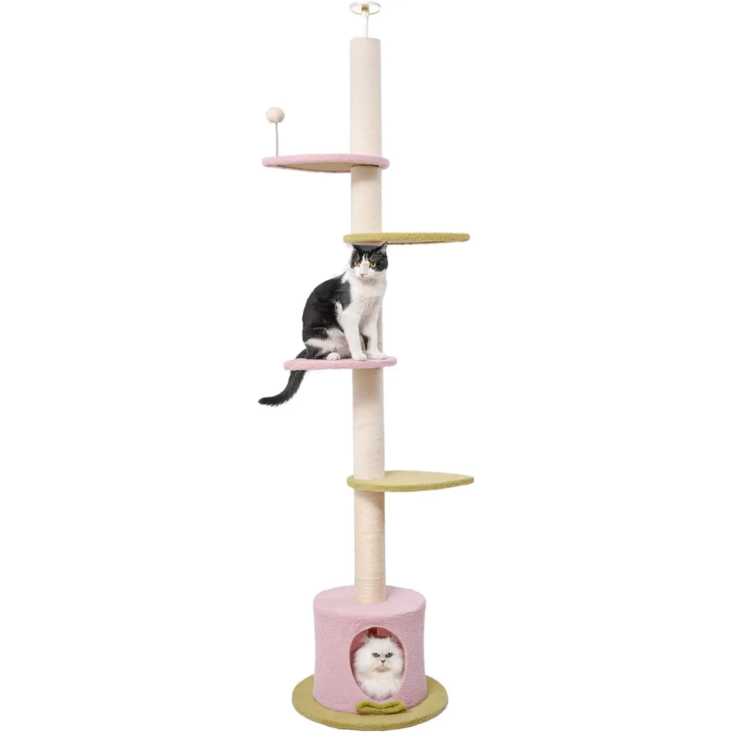 Max & Marlow Cat Tree Floor to Ceiling Cat Tower Height 95-108" Adjustable Kitten Tree Tall Climbing Tree with Carpet Scratching Post and Mat Cat Pole for Indoor Cats, Pink summer vibe