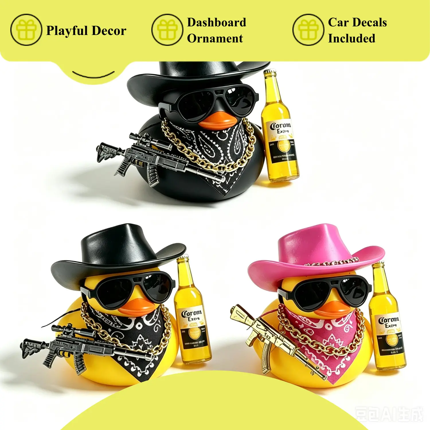 3pcs Automotive Playful Rubber Duck Ornament Set - Car Interior Decoration Accessory, Cool Collectibles, Car Decals for Vehicles