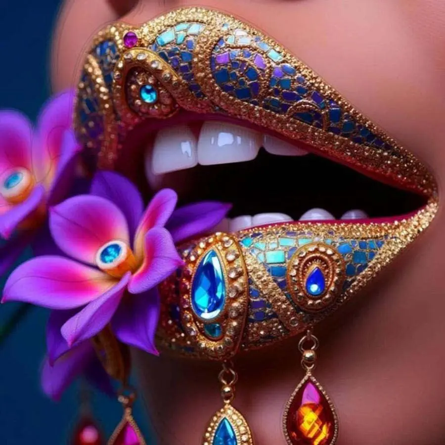 5D DIY Full Drill Round Diamond Painting - Diamond Art Kit Pearl Lips Mosaic, Canvas - DIY Decorative Painting, Home Wall Decor, Perfect for Halloween and Christmas, Independence Day, Birthdays, and Anniversary Handmade Gifts.