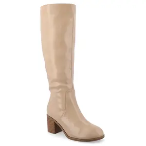 Journee Collection Wide Width Extra Wide Calf Women's Romilly Stacked Block Heel Round Toe Boots, Tan 6W