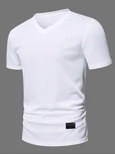 Men's Solid V Neck Short Sleeve Tee, Casual Comfy T-shirt for Summer, Men's Top for Daily Wear
