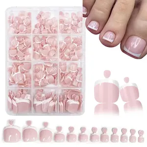 240PCS French Tip Press On Toenails, Short Square False Toe Nails, Reusable Acrylic Toe Nail Set, Full Size Assortment for DIY Pedicure & Nail Art with Storage Case